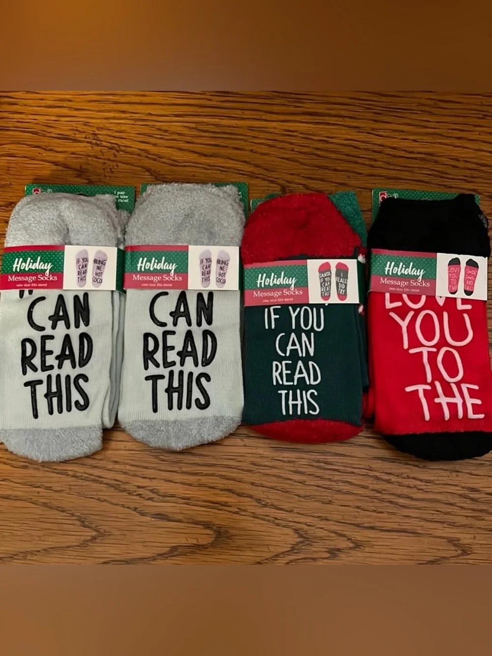 NWT Holiday Message Christmas Slipper Grip Socks. 4 Pair Lot Novelty Gift Cozy